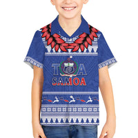 Personalised Toa Samoa Rugby Christmas Family Matching Off Shoulder Maxi Dress and Hawaiian Shirt Ula Fala Samoan Pattern Blue - Polynesian Pride