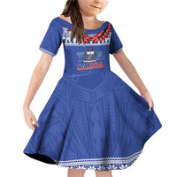 Personalised Toa Samoa Rugby Christmas Family Matching Off Shoulder Short Dress and Hawaiian Shirt Ula Fala Samoan Pattern Blue - Polynesian Pride