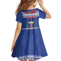 Personalised Toa Samoa Rugby Christmas Family Matching Off Shoulder Short Dress and Hawaiian Shirt Ula Fala Samoan Pattern Blue - Polynesian Pride