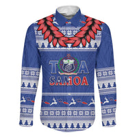 Personalised Toa Samoa Rugby Christmas Family Matching Short Sleeve Bodycon Dress and Hawaiian Shirt Ula Fala Samoan Pattern Blue LT14 Dad's Shirt - Long Sleeve Blue - Polynesian Pride