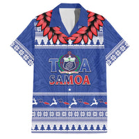 Personalised Toa Samoa Rugby Christmas Family Matching Tank Maxi Dress and Hawaiian Shirt Ula Fala Samoan Pattern Blue LT14 Dad's Shirt - Short Sleeve Blue - Polynesian Pride