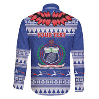 Personalised Toa Samoa Rugby Christmas Family Matching Tank Maxi Dress and Hawaiian Shirt Ula Fala Samoan Pattern Blue - Polynesian Pride