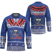 Personalised Toa Samoa Rugby Christmas Hockey Jersey Ula Fala Samoan Pattern Blue LT14 - Polynesian Pride