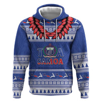 Personalised Toa Samoa Rugby Christmas Hoodie Ula Fala Samoan Pattern Blue - Polynesian Pride
