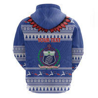 Personalised Toa Samoa Rugby Christmas Hoodie Ula Fala Samoan Pattern Blue - Polynesian Pride