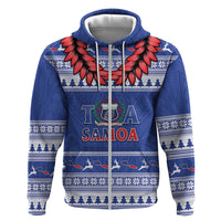 Personalised Toa Samoa Rugby Christmas Hoodie Ula Fala Samoan Pattern Blue - Polynesian Pride
