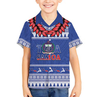 Personalised Toa Samoa Rugby Christmas Kid Hawaiian Shirt Ula Fala Samoan Pattern Blue LT14 Kid Blue - Polynesian Pride