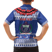 Personalised Toa Samoa Rugby Christmas Kid Hawaiian Shirt Ula Fala Samoan Pattern Blue - Polynesian Pride
