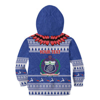Personalised Toa Samoa Rugby Christmas Kid Hoodie Ula Fala Samoan Pattern Blue - Polynesian Pride