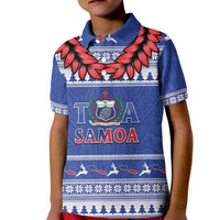 Personalised Toa Samoa Rugby Christmas Kid Polo Shirt Ula Fala Samoan Pattern Blue - Polynesian Pride