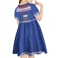 Personalised Toa Samoa Rugby Christmas Kid Short Sleeve Dress Ula Fala Samoan Pattern Blue - Polynesian Pride