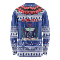 Personalised Toa Samoa Rugby Christmas Long Sleeve Shirt Ula Fala Samoan Pattern Blue - Polynesian Pride