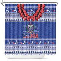 Toa Samoa Rugby Christmas Shower Curtain Ula Fala Samoan Pattern Blue - Polynesian Pride