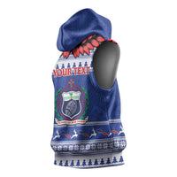 Personalised Toa Samoa Rugby Christmas Sleeveless Hoodie Ula Fala Samoan Pattern Blue - Polynesian Pride