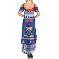 Personalised Toa Samoa Rugby Christmas Summer Maxi Dress Ula Fala Samoan Pattern Blue - Polynesian Pride