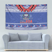 Toa Samoa Rugby Christmas Tapestry Ula Fala Samoan Pattern Blue - Polynesian Pride