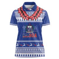 Personalised Toa Samoa Rugby Christmas Women Polo Shirt Ula Fala Samoan Pattern Blue - Polynesian Pride