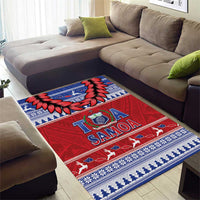 Toa Samoa Rugby Christmas Area Rug Ula Fala Samoan Pattern Red - Polynesian Pride
