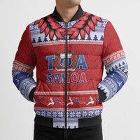 Personalised Toa Samoa Rugby Christmas Bomber Puffer Jacket Ula Fala Samoan Pattern Red - Polynesian Pride
