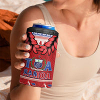 Toa Samoa Rugby Christmas 4 in 1 Can Cooler Tumbler Ula Fala Samoan Pattern Red - Polynesian Pride