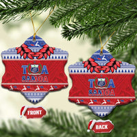 Toa Samoa Rugby Christmas Ceramic Ornament Ula Fala Samoan Pattern Red - Polynesian Pride