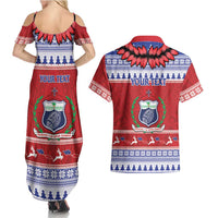 Personalised Toa Samoa Rugby Christmas Couples Matching Summer Maxi Dress and Hawaiian Shirt Ula Fala Samoan Pattern Red LT14 - Polynesian Pride
