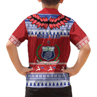 Personalised Toa Samoa Rugby Christmas Family Matching Long Sleeve Bodycon Dress and Hawaiian Shirt Ula Fala Samoan Pattern Red LT14 - Polynesian Pride