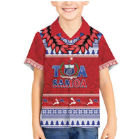 Personalised Toa Samoa Rugby Christmas Family Matching Mermaid Dress and Hawaiian Shirt Ula Fala Samoan Pattern Red - Polynesian Pride