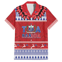 Personalised Toa Samoa Rugby Christmas Family Matching Puletasi and Hawaiian Shirt Ula Fala Samoan Pattern Red LT14 Dad's Shirt - Short Sleeve Red - Polynesian Pride