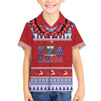 Personalised Toa Samoa Rugby Christmas Family Matching Puletasi and Hawaiian Shirt Ula Fala Samoan Pattern Red LT14 Son's Shirt Red - Polynesian Pride