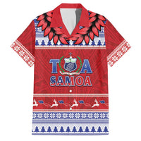 Personalised Toa Samoa Rugby Christmas Family Matching Short Sleeve Bodycon Dress and Hawaiian Shirt Ula Fala Samoan Pattern Red LT14 Dad's Shirt - Short Sleeve Red - Polynesian Pride