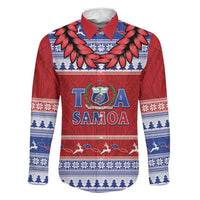 Personalised Toa Samoa Rugby Christmas Family Matching Short Sleeve Bodycon Dress and Hawaiian Shirt Ula Fala Samoan Pattern Red LT14 Dad's Shirt - Long Sleeve Red - Polynesian Pride