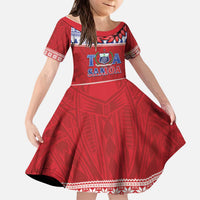 Personalised Toa Samoa Rugby Christmas Kid Short Sleeve Dress Ula Fala Samoan Pattern Red - Polynesian Pride
