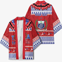 Personalised Toa Samoa Rugby Christmas Kimono Ula Fala Samoan Pattern Red - Polynesian Pride