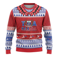 Personalised Toa Samoa Rugby Christmas Ugly Christmas Sweater Ula Fala Samoan Pattern Red - Polynesian Pride