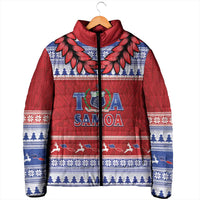 Personalised Toa Samoa Rugby Christmas Padded Jacket Ula Fala Samoan Pattern Red - Polynesian Pride