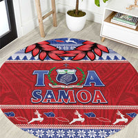 Toa Samoa Rugby Christmas Round Carpet Ula Fala Samoan Pattern Red - Polynesian Pride