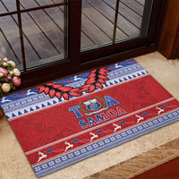 Toa Samoa Rugby Christmas Rubber Doormat Ula Fala Samoan Pattern Red - Polynesian Pride
