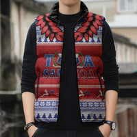 Personalised Toa Samoa Rugby Christmas Sleeveless Puffer Jacket Ula Fala Samoan Pattern Red - Polynesian Pride