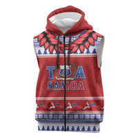 Personalised Toa Samoa Rugby Christmas Sleeveless Zip Hoodie Ula Fala Samoan Pattern Red - Polynesian Pride