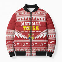 Personalised Tonga Rugby Christmas Bomber Puffer Jacket Mate Maa Tonga Ngatu Pattern - Polynesian Pride