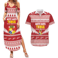 Personalised Tonga Rugby Christmas Couples Matching Summer Maxi Dress and Hawaiian Shirt Mate Maa Tonga Ngatu Pattern LT14 Red - Polynesian Pride