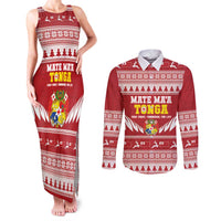 Personalised Tonga Rugby Christmas Couples Matching Tank Maxi Dress and Long Sleeve Button Shirt Mate Maa Tonga Ngatu Pattern - Polynesian Pride