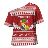 Personalised Tonga Rugby Christmas Cross Shoulder Shirt Mate Maa Tonga Ngatu Pattern LT14 - Polynesian Pride
