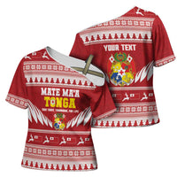 Personalised Tonga Rugby Christmas Cross Shoulder Shirt Mate Maa Tonga Ngatu Pattern - Polynesian Pride