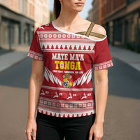 Personalised Tonga Rugby Christmas Cross Shoulder Shirt Mate Maa Tonga Ngatu Pattern LT14 - Polynesian Pride