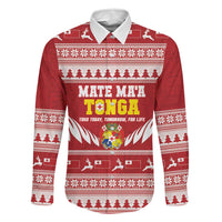 Personalised Tonga Rugby Christmas Family Matching Off The Shoulder Long Sleeve Dress and Hawaiian Shirt Mate Maa Tonga Ngatu Pattern LT14 Dad's Shirt - Long Sleeve Red - Polynesian Pride