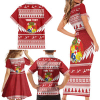 Personalised Tonga Rugby Christmas Family Matching Short Sleeve Bodycon Dress and Hawaiian Shirt Mate Maa Tonga Ngatu Pattern - Polynesian Pride