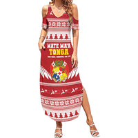 Personalised Tonga Rugby Christmas Family Matching Summer Maxi Dress and Hawaiian Shirt Mate Maa Tonga Ngatu Pattern LT14 Mom's Dress Red - Polynesian Pride