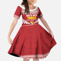 Personalised Tonga Rugby Christmas Family Matching Tank Maxi Dress and Hawaiian Shirt Mate Maa Tonga Ngatu Pattern LT14 Daughter's Dress Red - Polynesian Pride